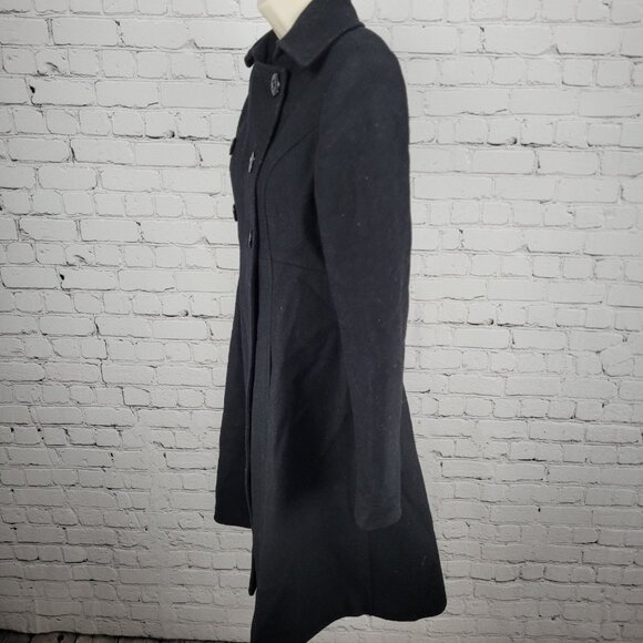 Via Black 100% Wool Double Breasted Buttoned Lined Pockets Long Pea Coat Small S - Picture 10 of 12
